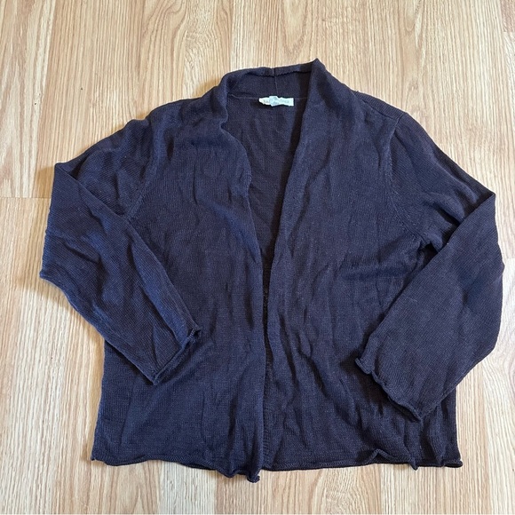 Eileen fisher small chocolate brown 100% linen open front cardigan 3/4 sleeves - Picture 1 of 6